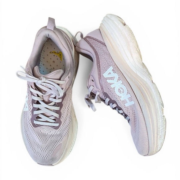 Hoka Women's Running Shoes in Dusty Pink and White - Picture 2 of 7